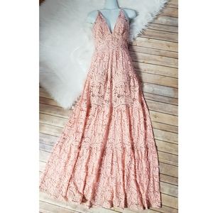 Dress the Population Pink Gold Trim Lace Gown Sz S